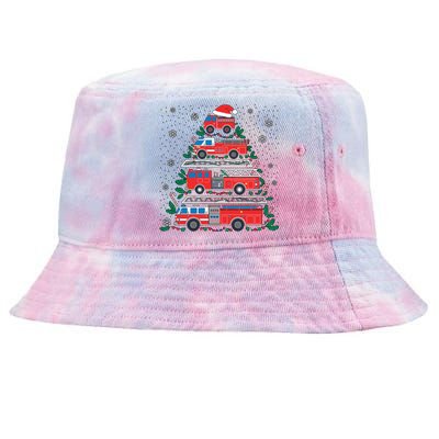 Firefighter Firetruck Santa Christmas Tree Lights Fire Gift Tie-Dyed Bucket Hat