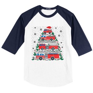 Firefighter Firetruck Santa Christmas Tree Lights Fire Gift Baseball Sleeve Shirt