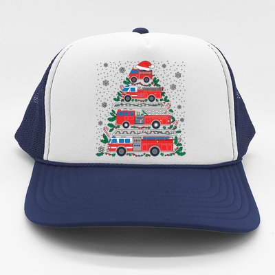 Firefighter Firetruck Santa Christmas Tree Lights Fire Gift Trucker Hat