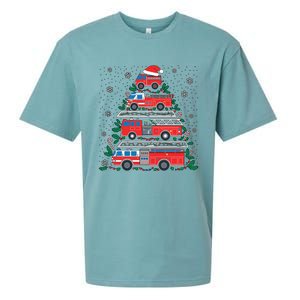 Firefighter Firetruck Santa Christmas Tree Lights Fire Gift Sueded Cloud Jersey T-Shirt