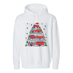 Firefighter Firetruck Santa Christmas Tree Lights Fire Gift Garment-Dyed Fleece Hoodie