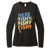 Fishing Funny Saying Vintage Graphic Here Fishy Fisherman Womens CVC Long Sleeve Shirt