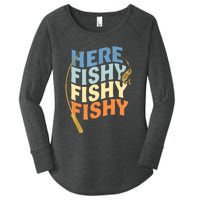 Fishing Funny Saying Vintage Graphic Here Fishy Fisherman Women's Perfect Tri Tunic Long Sleeve Shirt