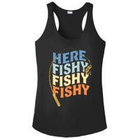 Fishing Funny Saying Vintage Graphic Here Fishy Fisherman Ladies PosiCharge Competitor Racerback Tank