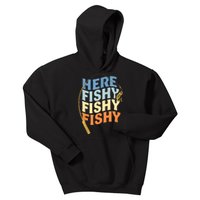 Fishing Funny Saying Vintage Graphic Here Fishy Fisherman Kids Hoodie