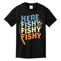 Fishing Funny Saying Vintage Graphic Here Fishy Fisherman Kids T-Shirt