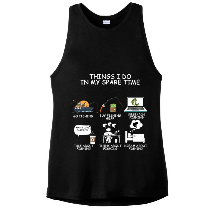 Funny Fishing Shirt Things I Do In My Spare Time Ladies PosiCharge Tri-Blend Wicking Tank