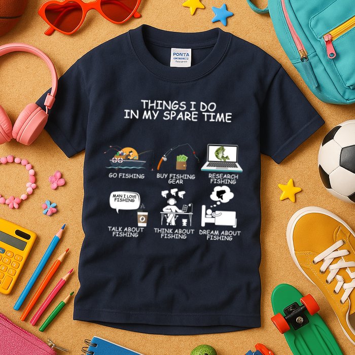 Funny Fishing Shirt Things I Do In My Spare Time Kids T-Shirt