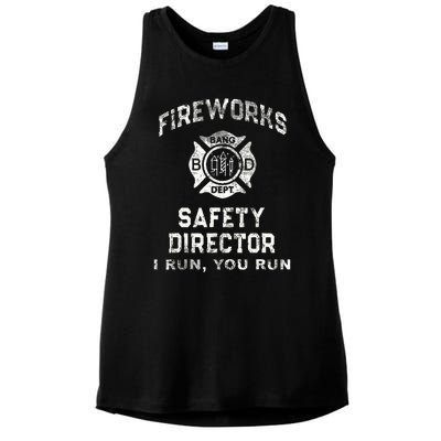 Funny FIREWORKS SAFETY DIRECTOR Firefighter America Red Ladies PosiCharge Tri-Blend Wicking Tank