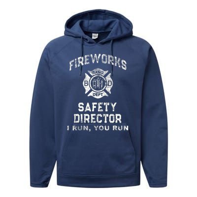 Funny FIREWORKS SAFETY DIRECTOR Firefighter America Red Performance Fleece Hoodie