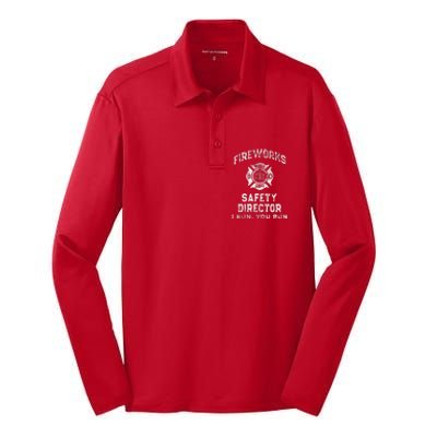 Funny FIREWORKS SAFETY DIRECTOR Firefighter America Red Silk Touch Performance Long Sleeve Polo