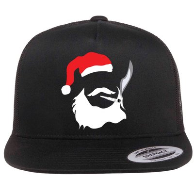 Funny Face Santa Clause Smoking Weed Christmas Marijuana Flat Bill Trucker Hat