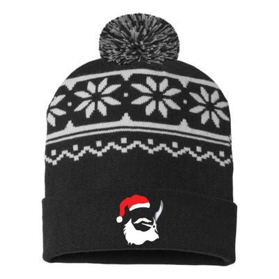 Funny Face Santa Clause Smoking Weed Christmas Marijuana USA-Made Snowflake Beanie