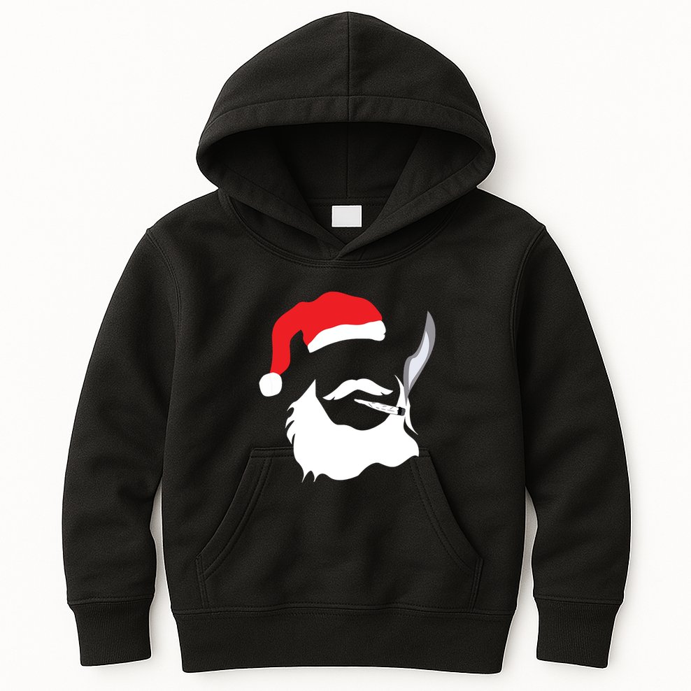 Funny Face Santa Clause Smoking Weed Christmas Marijuana Kids Hoodie