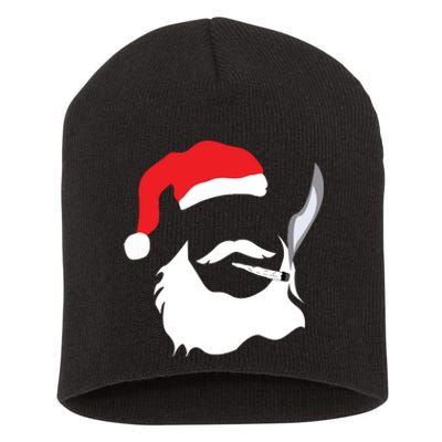 Funny Face Santa Clause Smoking Weed Christmas Marijuana Short Acrylic Beanie