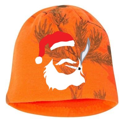 Funny Face Santa Clause Smoking Weed Christmas Marijuana Kati - Camo Knit Beanie