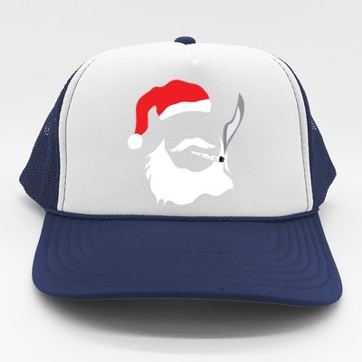 Funny Face Santa Clause Smoking Weed Christmas Marijuana Trucker Hat