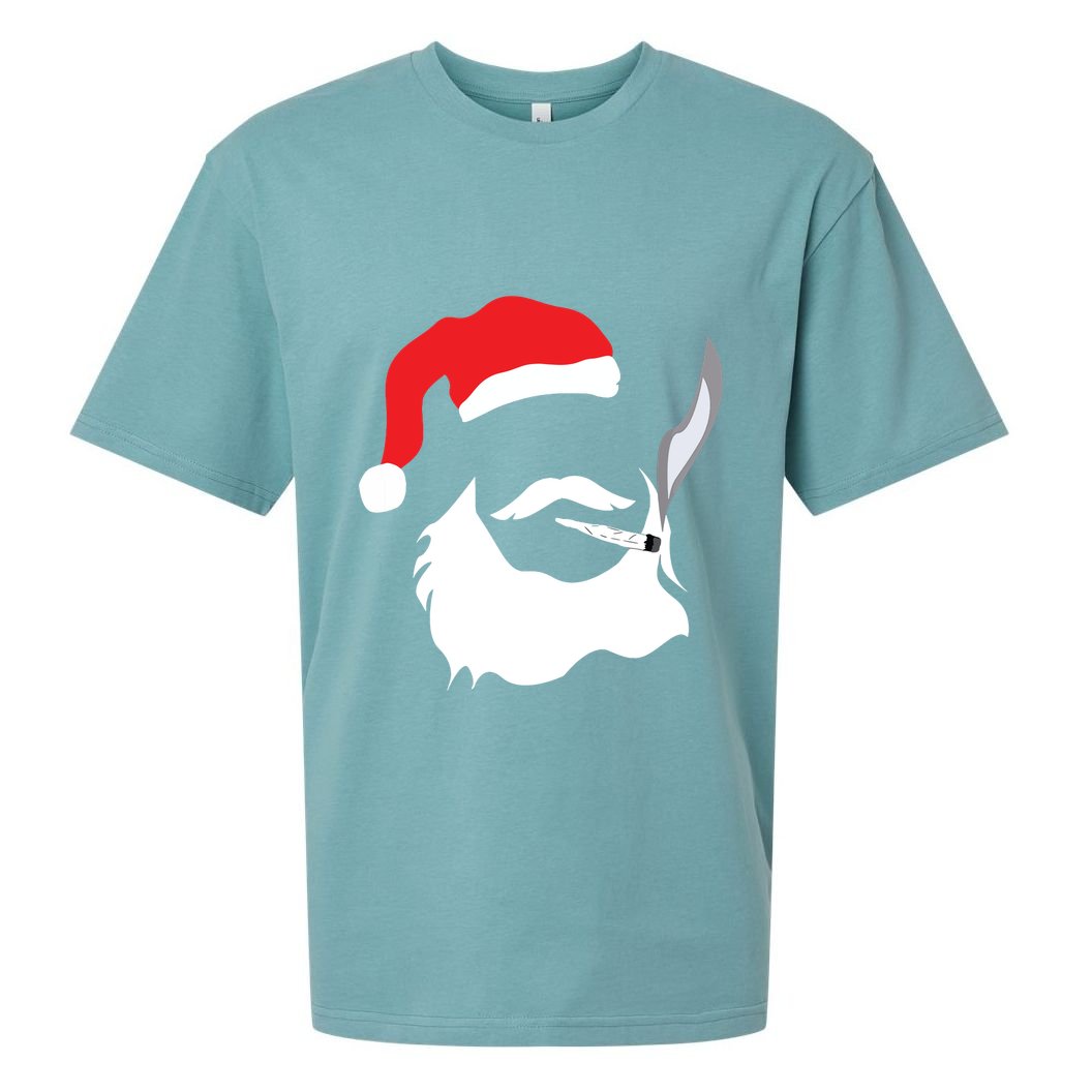 Funny Face Santa Clause Smoking Weed Christmas Marijuana Sueded Cloud Jersey T-Shirt