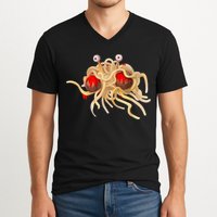 FSM Flying Spaghetti Monster Funny Pastafarian Atheist V-Neck T-Shirt