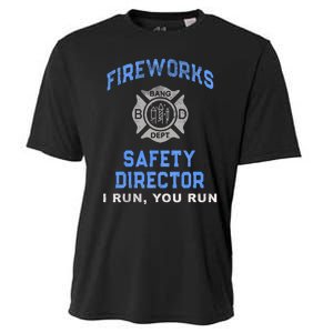 Funny FIREWORKS SAFETY DIRECTOR Run Firefighter America Red Cooling Performance Crew T-Shirt