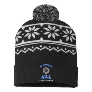 Funny FIREWORKS SAFETY DIRECTOR Run Firefighter America Red USA-Made Snowflake Beanie