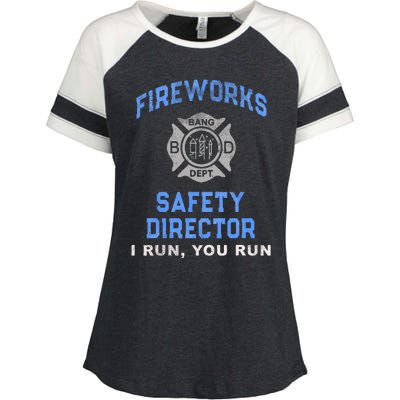 Funny FIREWORKS SAFETY DIRECTOR Run Firefighter America Red Enza Ladies Jersey Colorblock Tee