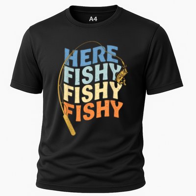 Fishing Funny Saying Vintage Graphic Here Fishy Fisherman Performance Shirt