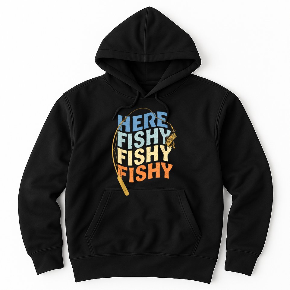 Fishing Funny Saying Vintage Graphic Here Fishy Fisherman Hoodie