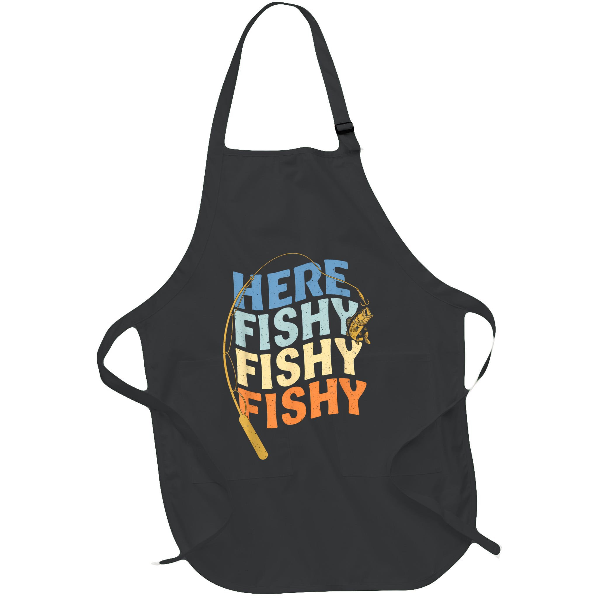 Fishing Funny Saying Vintage Graphic Here Fishy Fisherman Apron