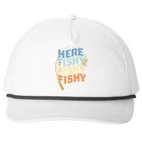 Fishing Funny Saying Vintage Graphic Here Fishy Fisherman Snapback Five-Panel Rope Hat