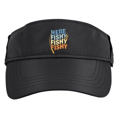 Fishing Funny Saying Vintage Graphic Here Fishy Fisherman Adult Drive Performance Visor