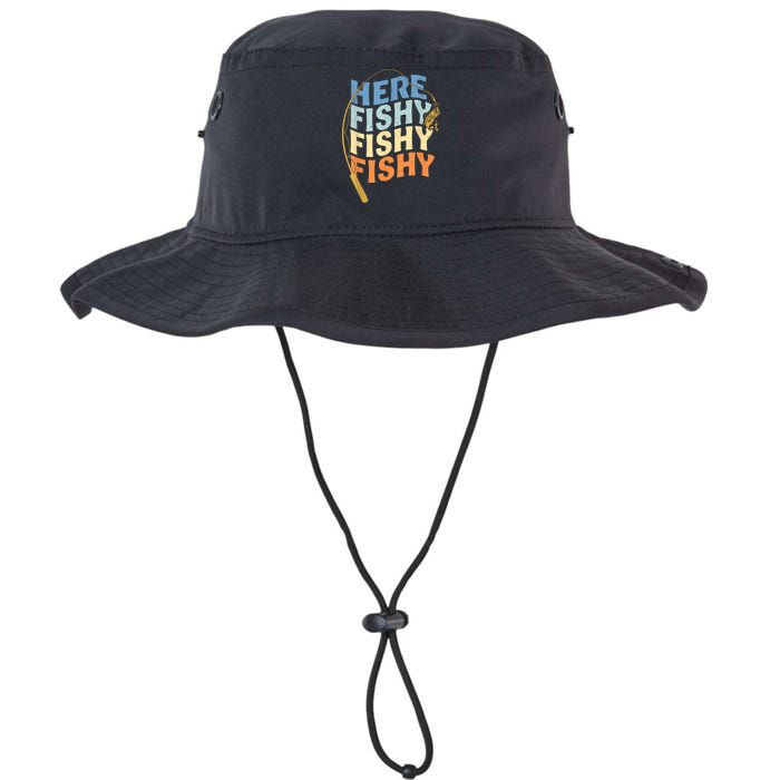 Fishing Funny Saying Vintage Graphic Here Fishy Fisherman Legacy Cool Fit Booney Bucket Hat