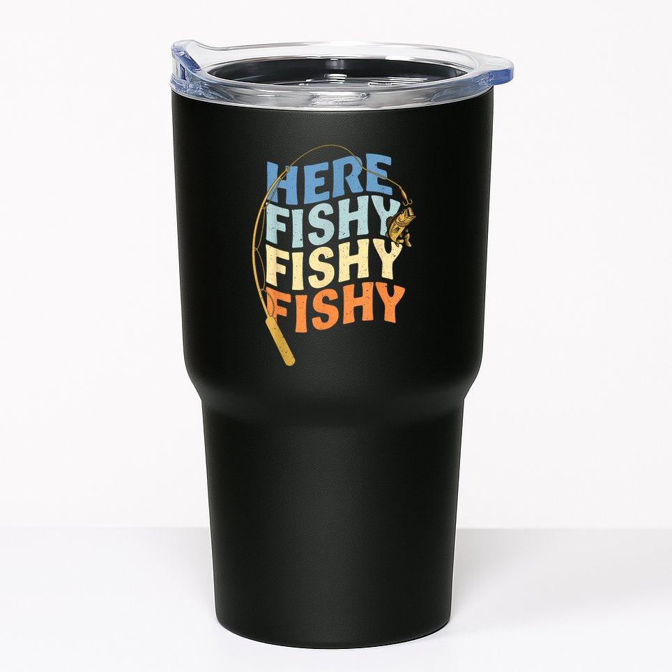 Fishing Funny Saying Vintage Graphic Here Fishy Fisherman Tumbler