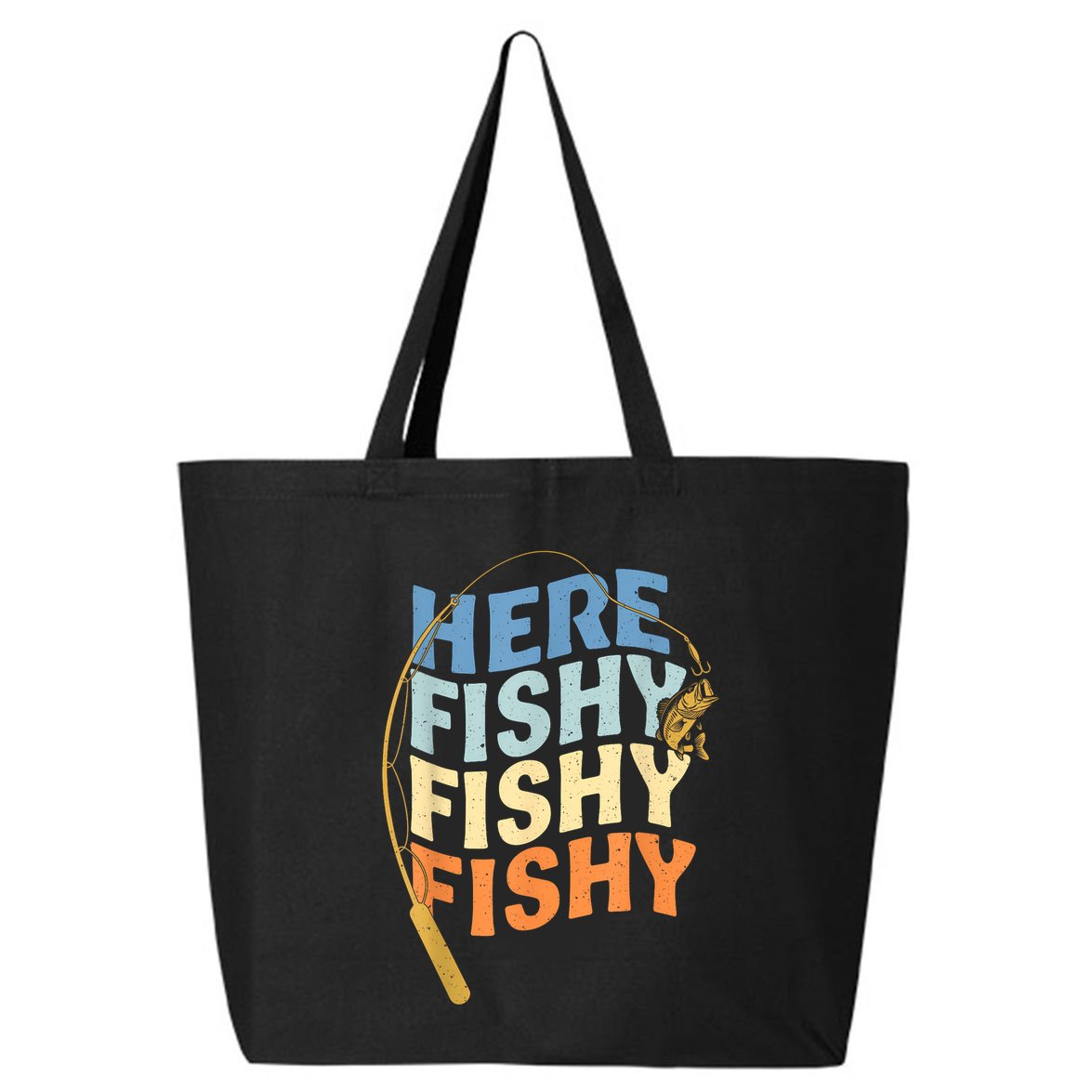 Fishing Funny Saying Vintage Graphic Here Fishy Fisherman 25L Jumbo Tote