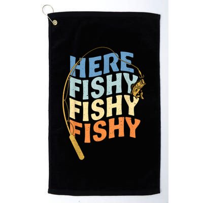 Fishing Funny Saying Vintage Graphic Here Fishy Fisherman Golf Towel