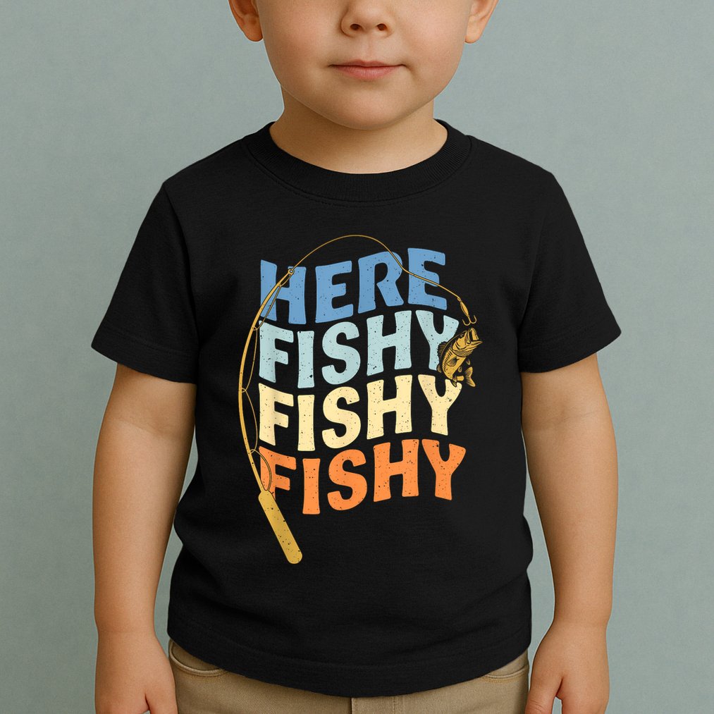 Fishing Funny Saying Vintage Graphic Here Fishy Fisherman Toddler T-Shirt