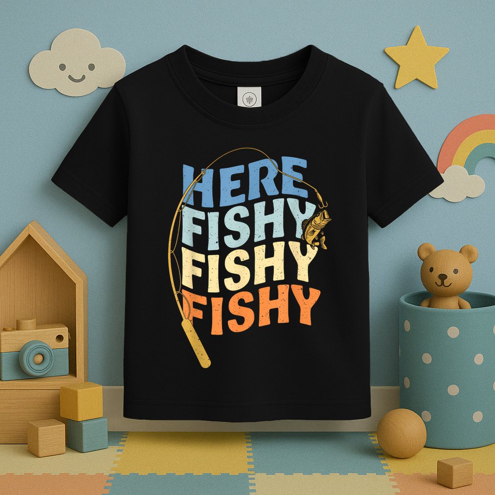 Fishing Funny Saying Vintage Graphic Here Fishy Fisherman Toddler T-Shirt