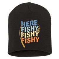 Fishing Funny Saying Vintage Graphic Here Fishy Fisherman Short Acrylic Beanie