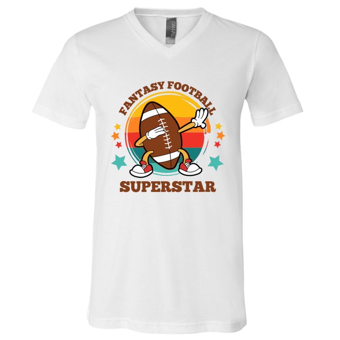 Fantasy Football Superstar Dabbing Football For Dad Son V-Neck T-Shirt