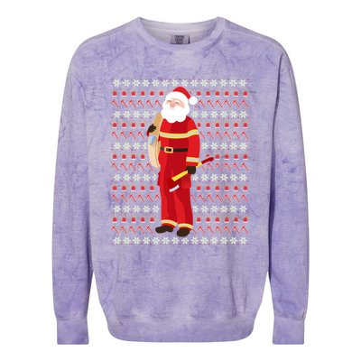 Fire Firefighter Santa Ugly Christmas Xmas Gift Colorblast Crewneck Sweatshirt