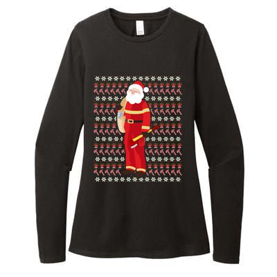 Fire Firefighter Santa Ugly Christmas Xmas Gift Womens CVC Long Sleeve Shirt