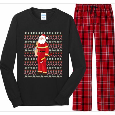 Fire Firefighter Santa Ugly Christmas Xmas Gift Long Sleeve Pajama Set