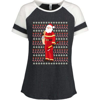 Fire Firefighter Santa Ugly Christmas Xmas Gift Enza Ladies Jersey Colorblock Tee