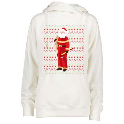 Fire Firefighter Santa Ugly Christmas Xmas Gift Womens Funnel Neck Pullover Hood