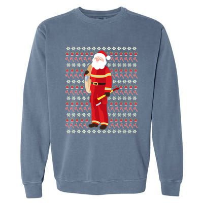 Fire Firefighter Santa Ugly Christmas Xmas Gift Garment-Dyed Sweatshirt