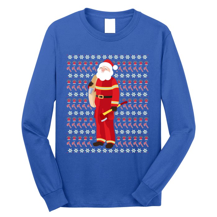 Fire Firefighter Santa Ugly Christmas Xmas Gift Long Sleeve Shirt