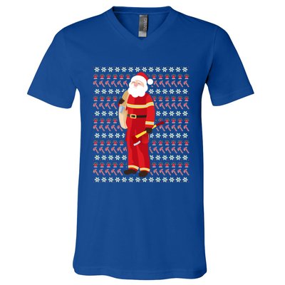 Fire Firefighter Santa Ugly Christmas Xmas Gift V-Neck T-Shirt