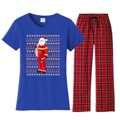 Fire Firefighter Santa Ugly Christmas Xmas Gift Women's Flannel Pajama Set