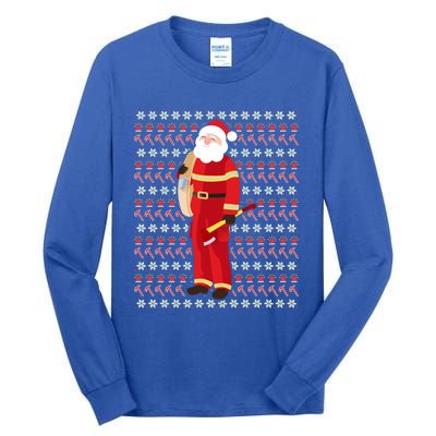 Fire Firefighter Santa Ugly Christmas Xmas Gift Tall Long Sleeve T-Shirt