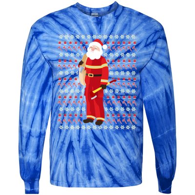 Fire Firefighter Santa Ugly Christmas Xmas Gift Tie-Dye Long Sleeve Shirt